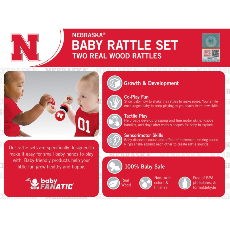 Nebraska Cornhuskers - Baby Rattles 2-Pack