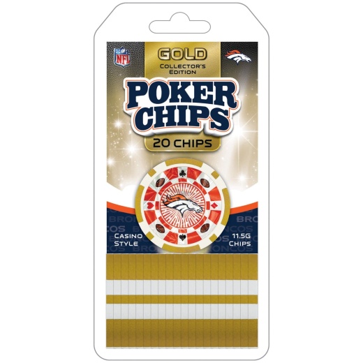 Denver Broncos 20 Piece Poker Chips - Gold Collector's Edition