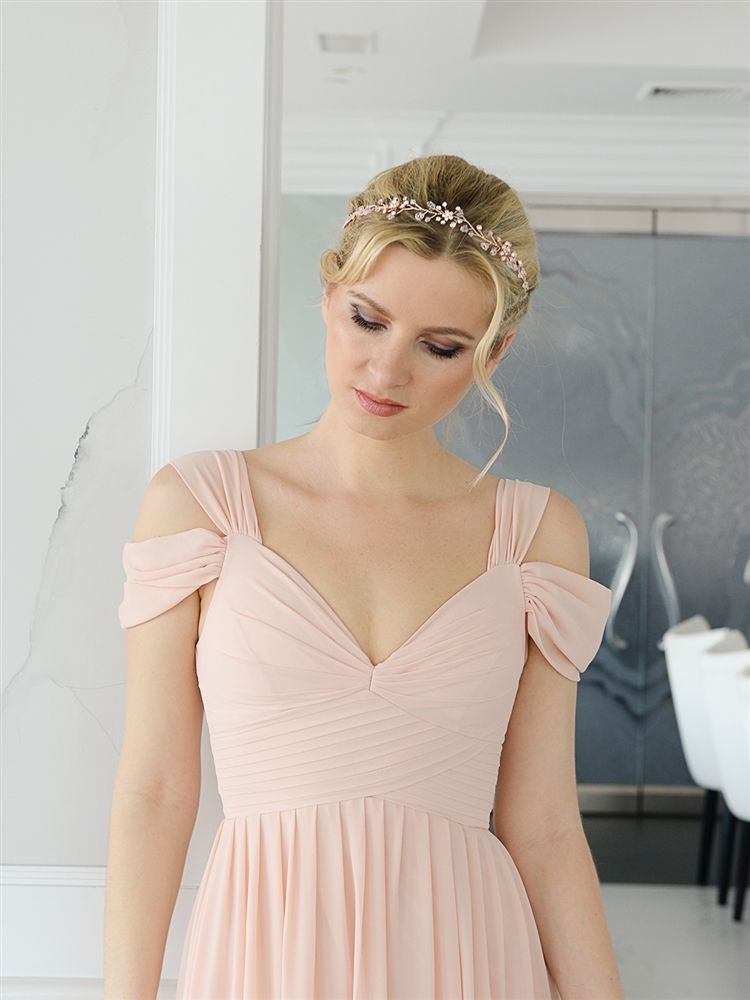 Glamorous Swarovski Crystal Bridal Rose Gold Tiara Vine With Double Combs