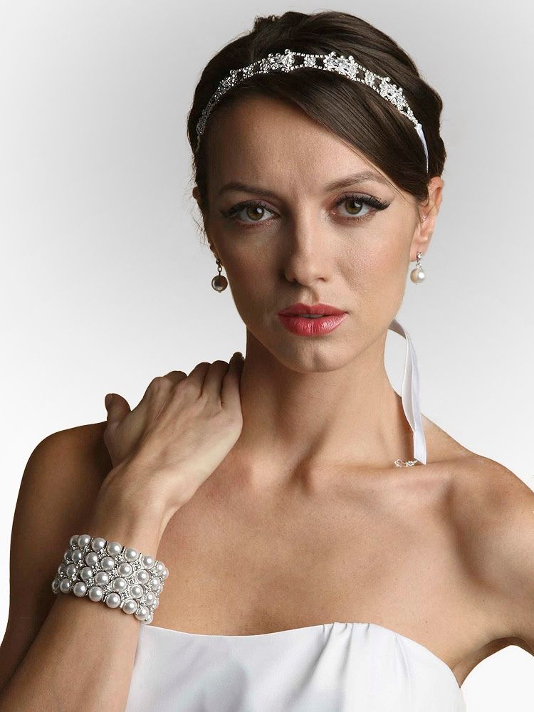 Swarovski Crystal Bridal Headband With Ribbon - White