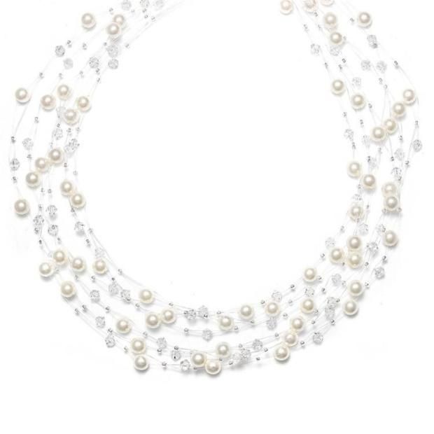 Lavish 6-Row Pearl & Crystal Bridal Illusion Necklace