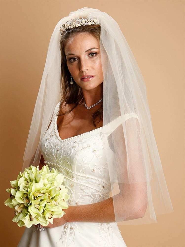 Two Layer Cut Edge Bridal Veil - Diamond White - 25"/30"