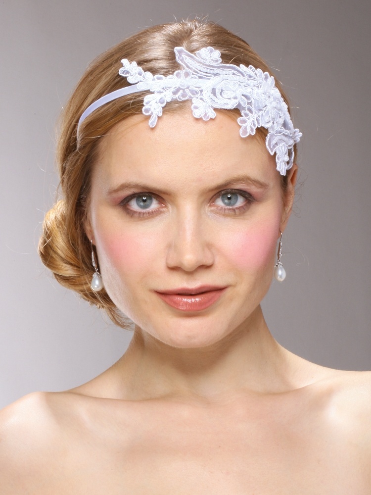Vintage White Lace Headband With Pearls & Sequins
