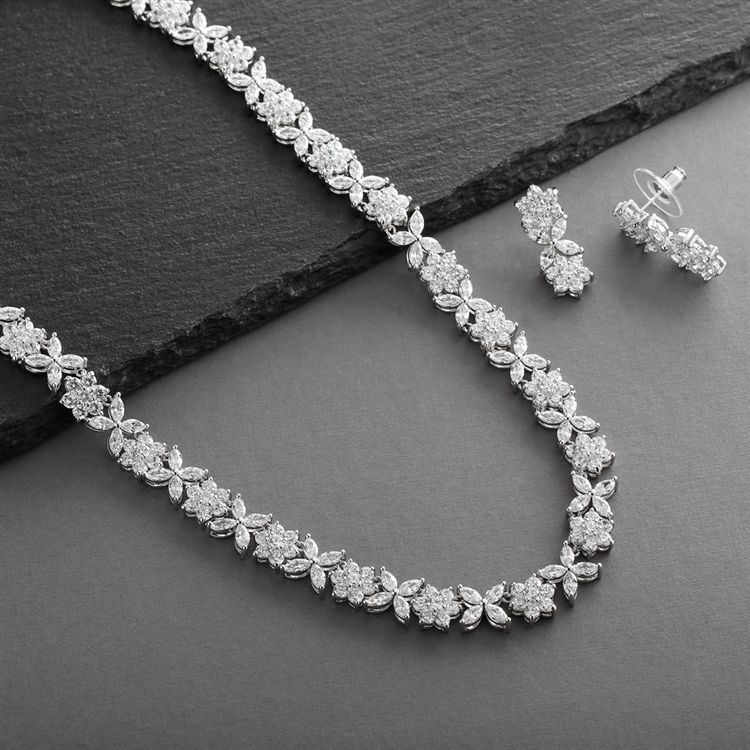 Cz Bridal Necklace With Cz Marquis Flowers