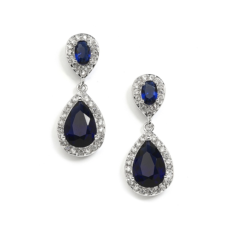 Top-Selling Sapphire Cz Teardrop Bridal Or Bridesmaids Something Blue Earrings
