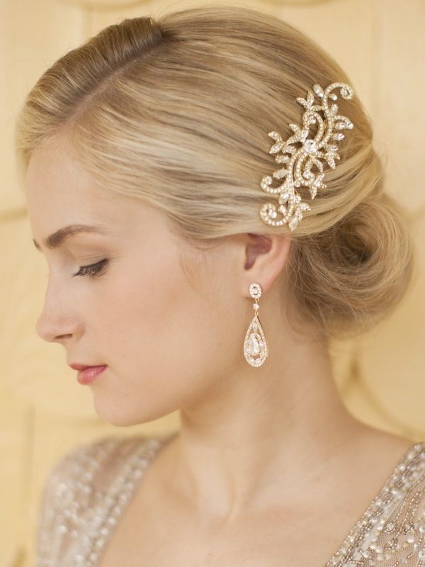 Gold Cubic Zirconia Mosaic Teardrop Bridal, Prom Or Wedding Earrings