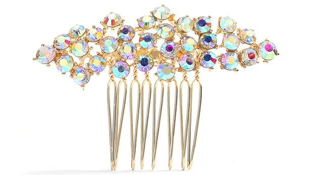 Crystal Clusters Gold & Ab Wedding Or Prom Comb