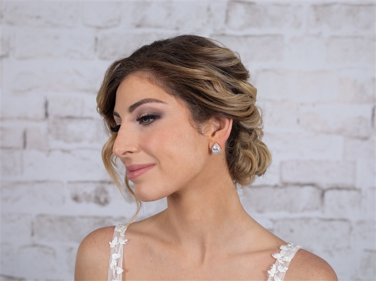 14K Gold Cz Pear-Shape Wedding Clip-On Earrings