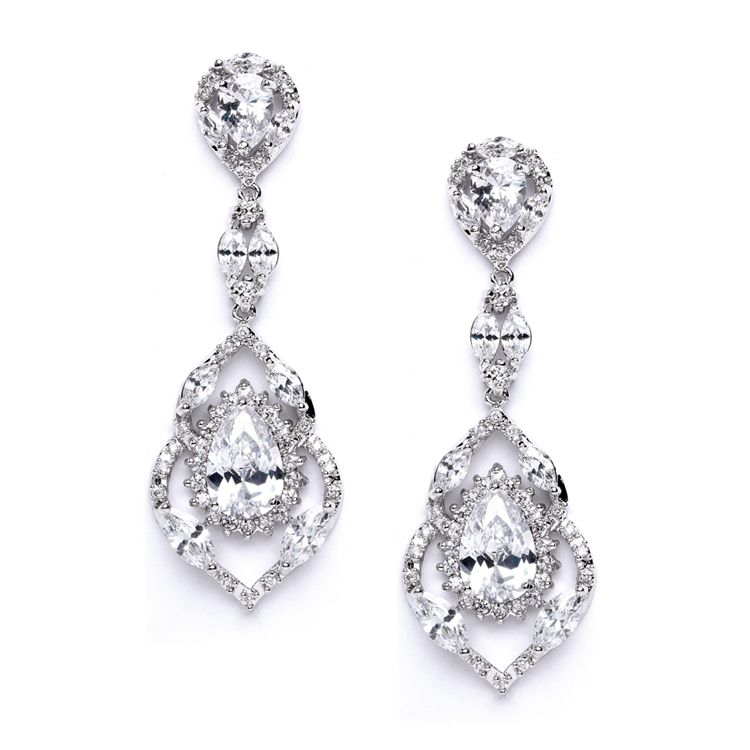 Cubic Zirconia Dangle Statement Earrings For Weddings Or Prom