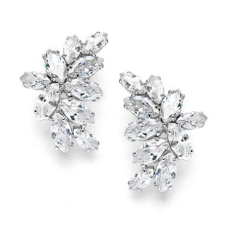 Shimmering Cubic Zirconia Marquis Cluster Bridal Earrings For Weddings Or Special Occasion