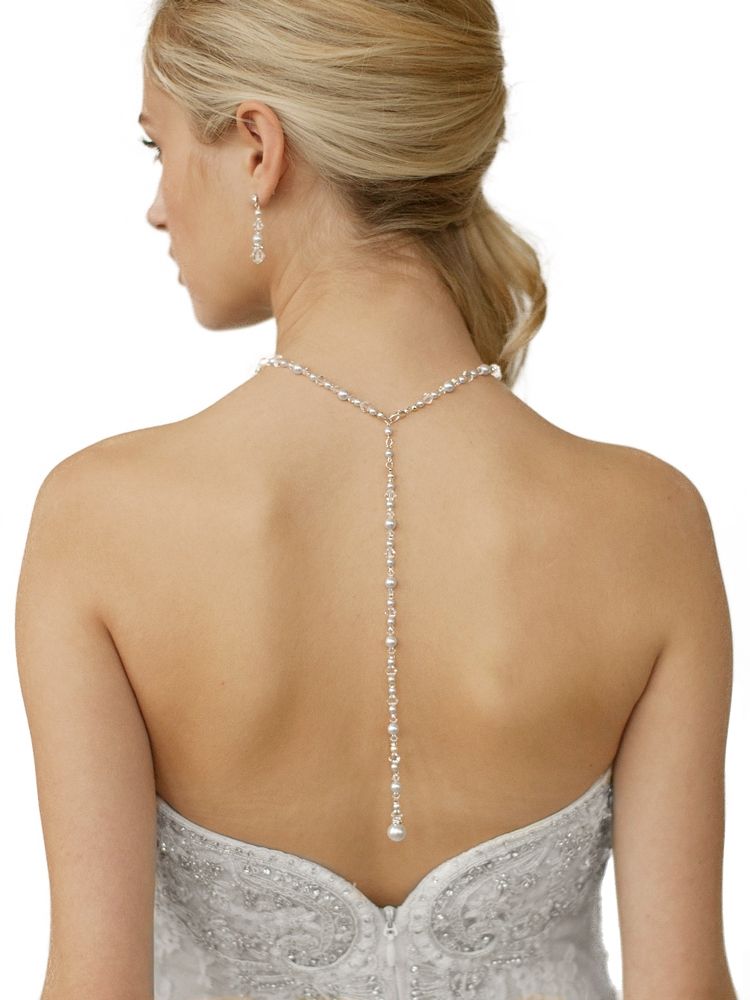 Crystal & Pearl Back Necklace For Weddings & Proms