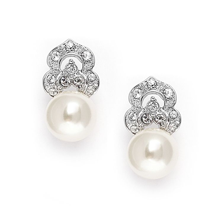 Cubic Zirconia & Soft Cream Pearl Vintage Wedding Earrings