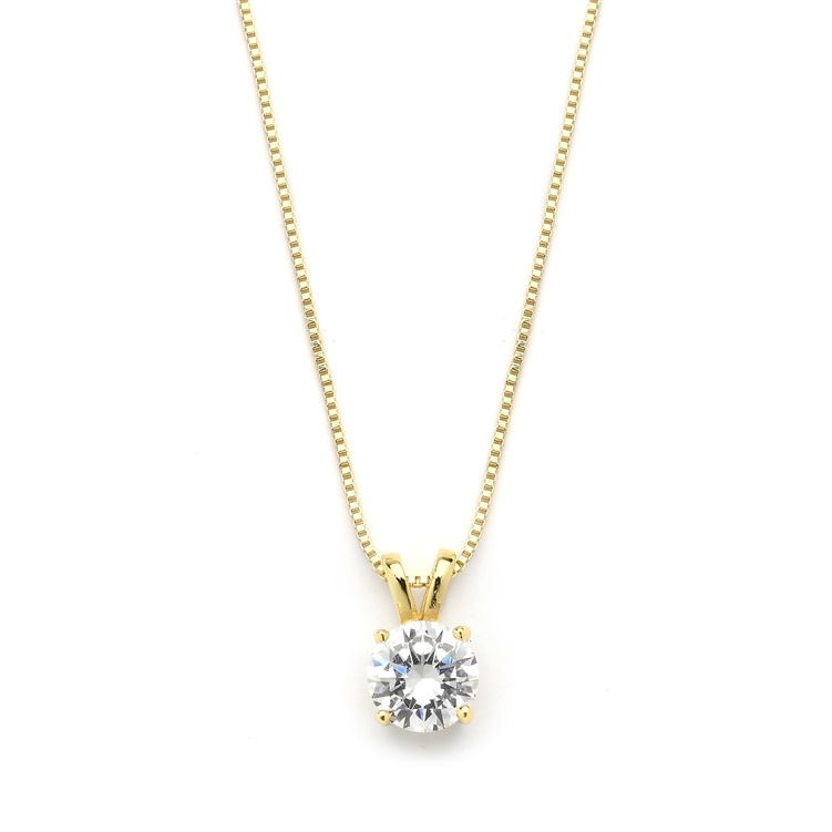 Delicate 14K Gold Cz Round-Cut Necklace With Double Loop Top