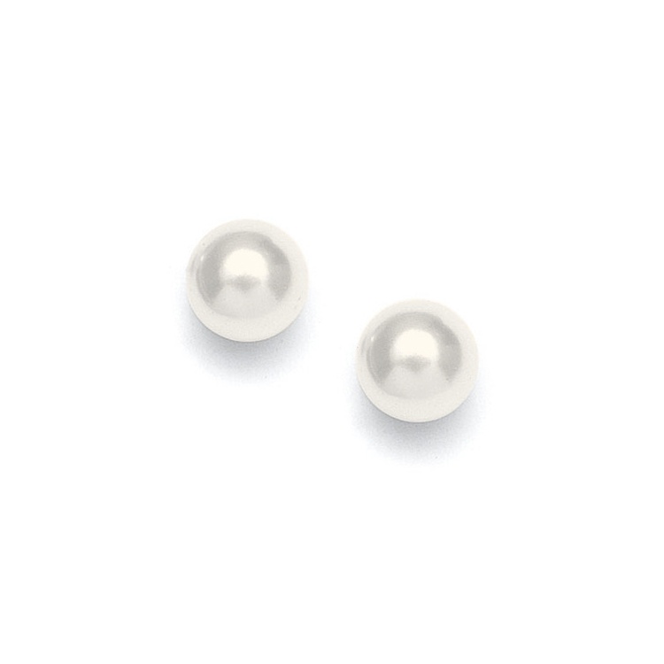 Classic 8Mm Pearl Stud Wedding Earrings - Ivory - Pierced - Silver