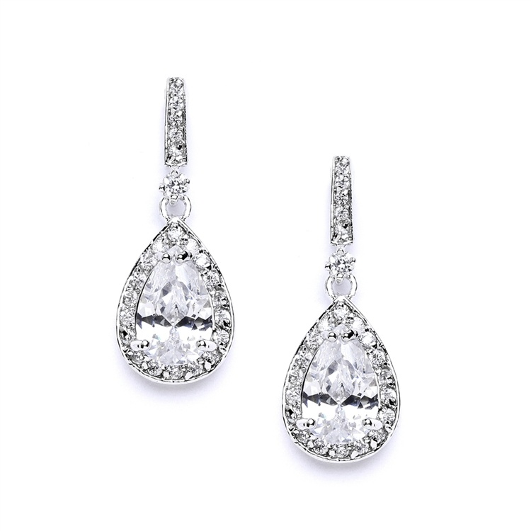 Classic Cubic Zirconia Bridal Earrings With Framed Pear Drops