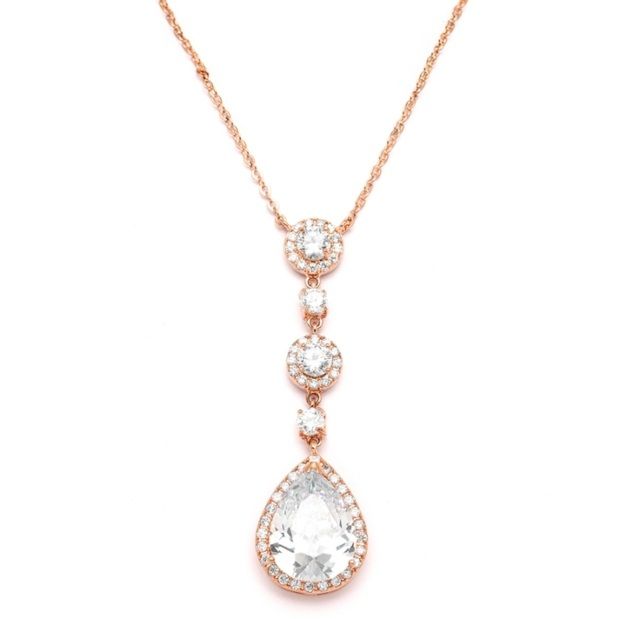 Rose Gold Bridal Necklace With Pear-Shaped Cz Drop
