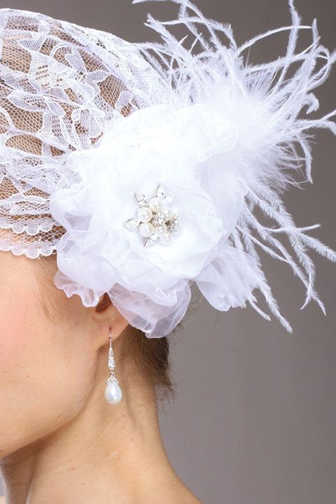 Juliet Bridal Cap With White Lace, Organza Hair Clip