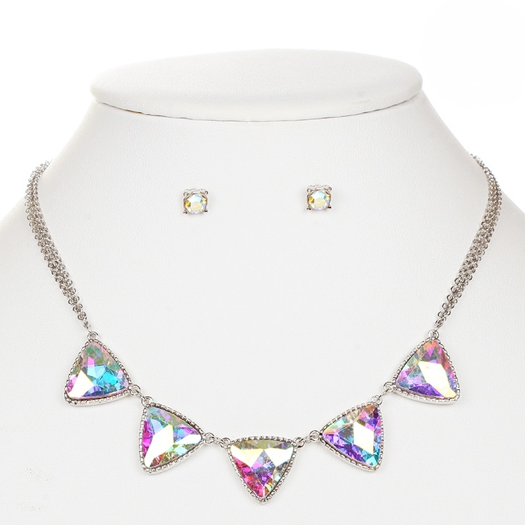 Iridescent Triangles Necklace Set For Prom Or Bridesmaids