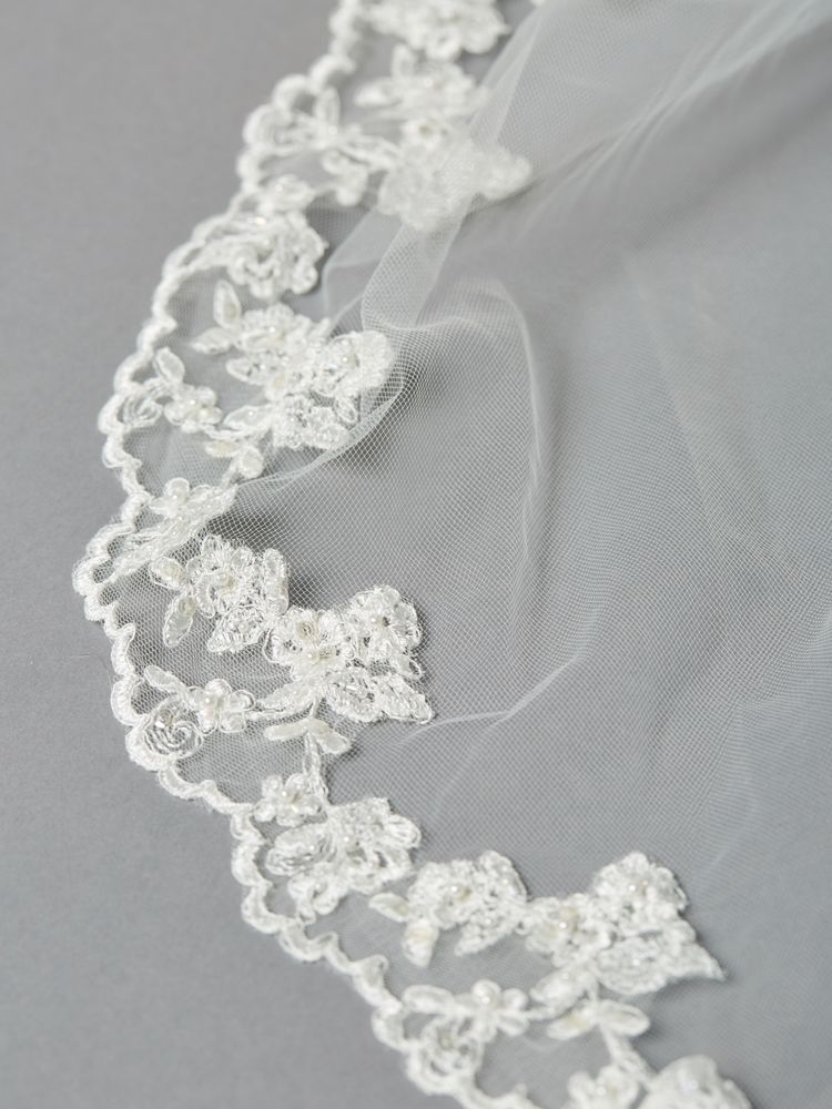 Stunning Cathedral Mantilla Bridal Veil With Hand-Stitched Scalloped Lace Edge