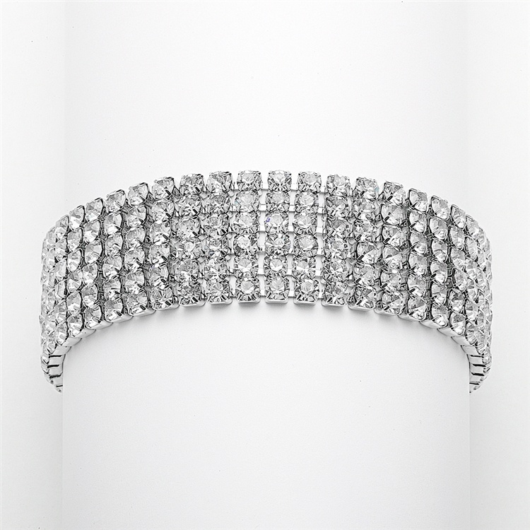 Petite Size 6 1/2" Rhinestone Crystal Prom Or Homecoming Bracelet - 6 Rows