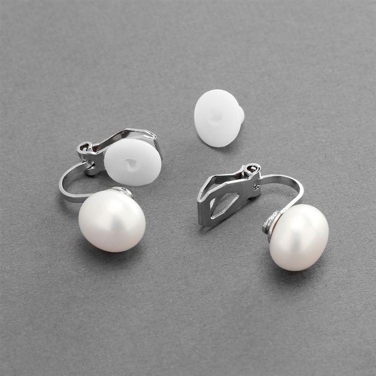 9Mm Clip-On White Freshwater Shell Pearl Stud Earrings