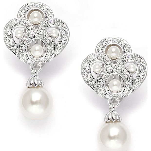 Art Deco Cubic Zirconia & Pearl Drop Wedding Earrings