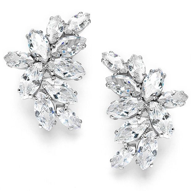 Clip-On Cubic Zirconia Marquis Cluster Earrings