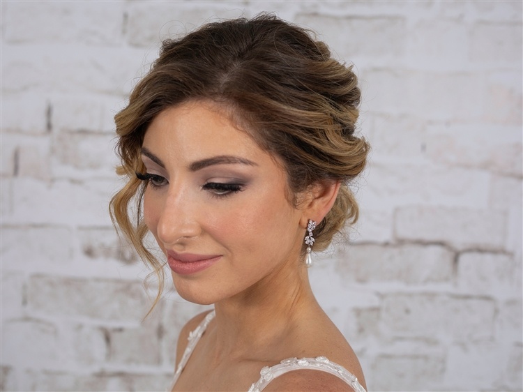 Cubic Zirconia And Teardrop Pearl Designer Bridal Earrings