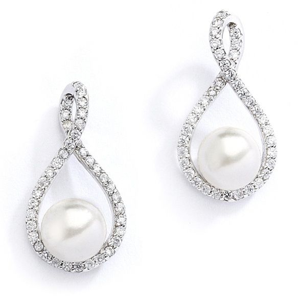 Eternity Symbol Cubic Zirconia Wedding Earrings With Pearl