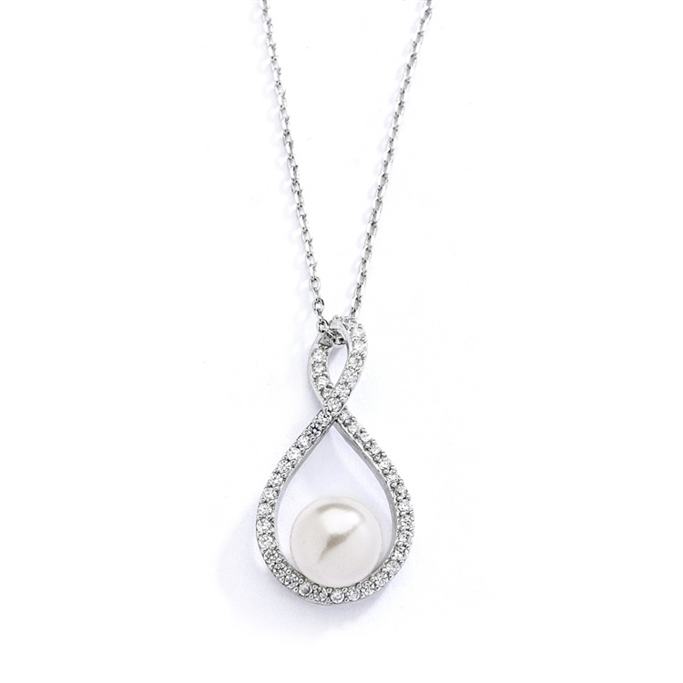 Eternity Symbol Cubic Zirconia Wedding Necklace With Pearl