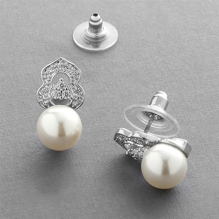 Cubic Zirconia & Soft Cream Pearl Vintage Wedding Earrings