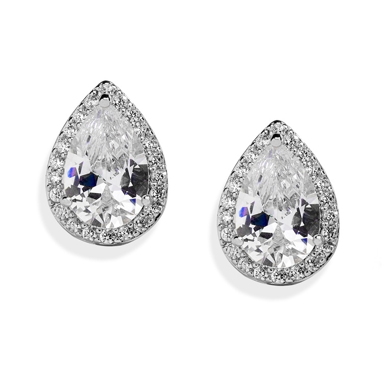 Silver Platinum Cz Pear-Shape Wedding Clip-On Earrings