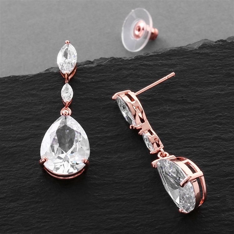 Cubic Zirconia Wedding Earrings With Dainty Marquise & Pear Drop
