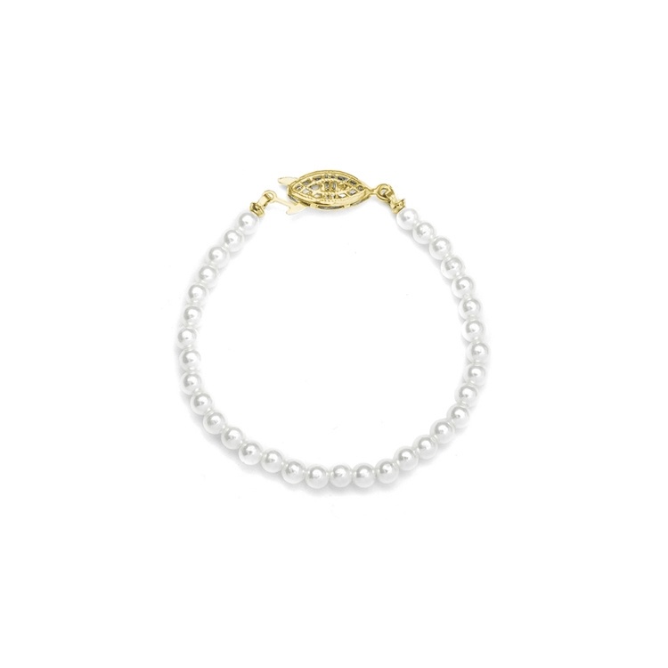 Single Strand Petite 4Mm Pearl Wedding Bracelet - 6"/White/Gold