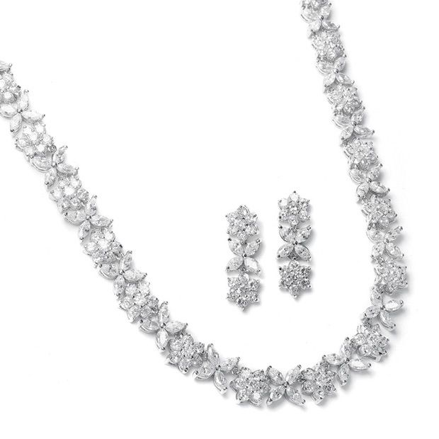 Cz Bridal Necklace With Cz Marquis Flowers