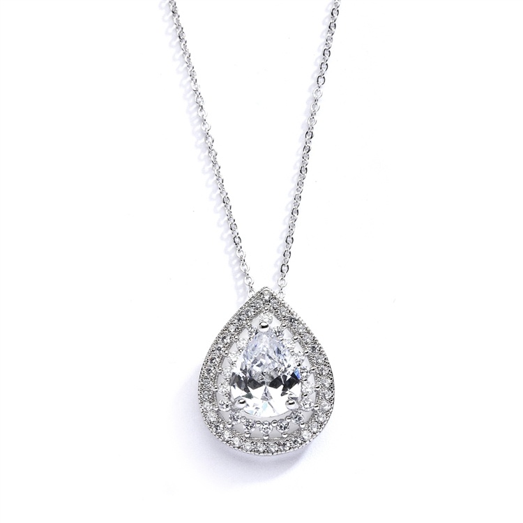 Vintage Heirloom Micro Pave Cubic Zirconia Bridal Or Bridesmaid Pendant Necklace