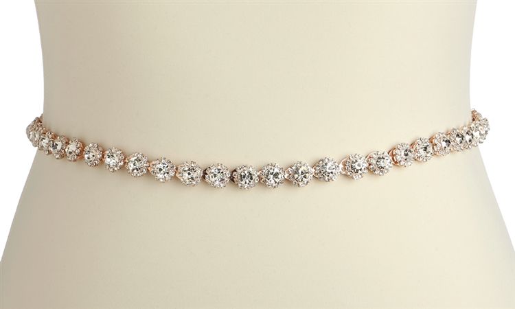 Rose Gold Bridal Belt With Genuine Preciosa Crystals With Ivory Ribbons