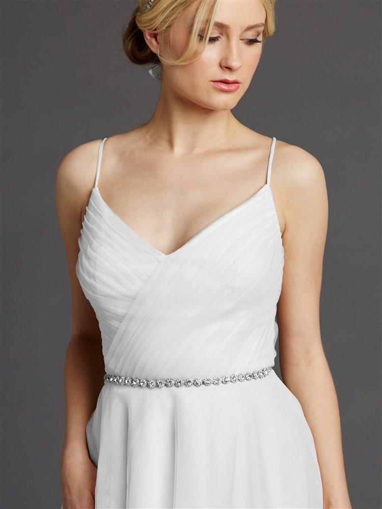 White Ribbon Bridal Belt With Genuine Crystal Unique Silver Links