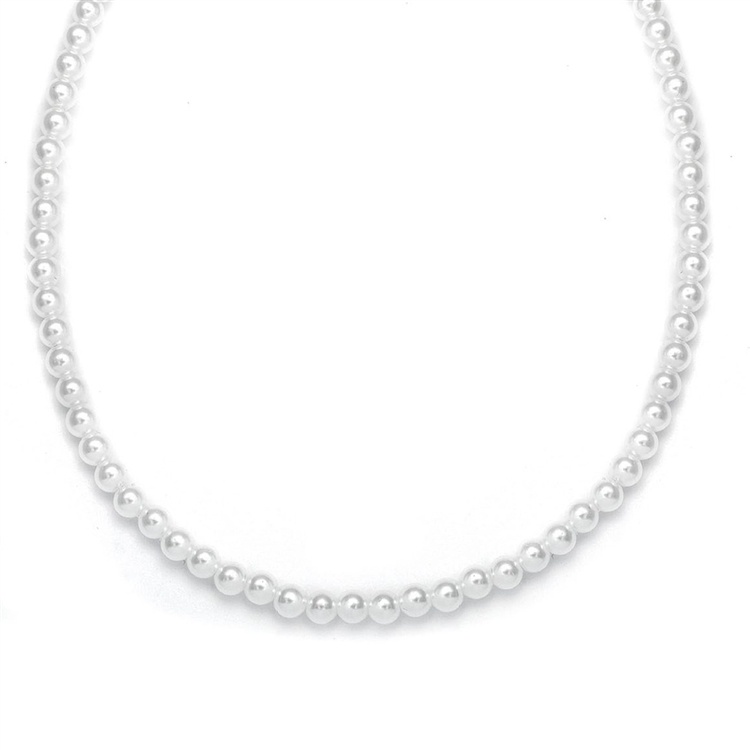 Single Strand 6Mm Pearl Wedding Necklace - Ivory - 16" - Silver