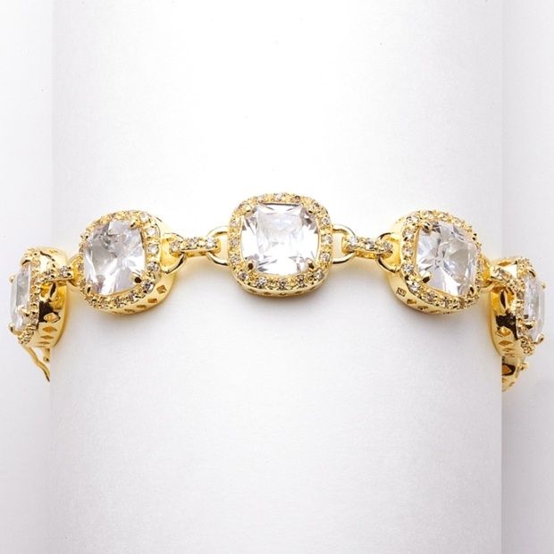 Plus Size 8" Magnificent Cushion Cut Cz Gold Bridal Bracelet