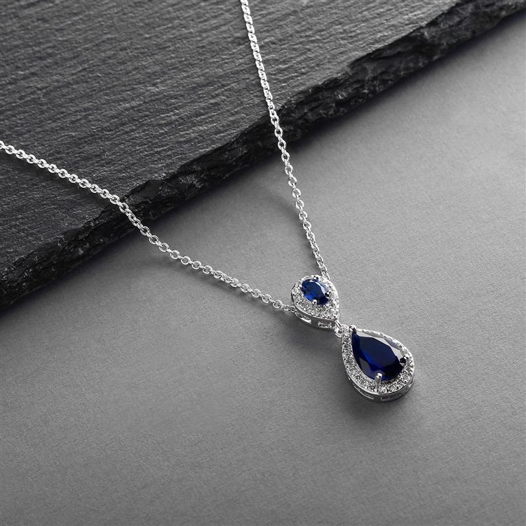 Top-Selling Sapphire Cz Bridal Something Blue Pendant Necklace