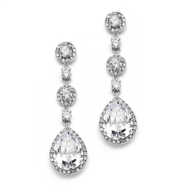 Pear-Shaped Drop Bridal Earrings With Pave Cz
