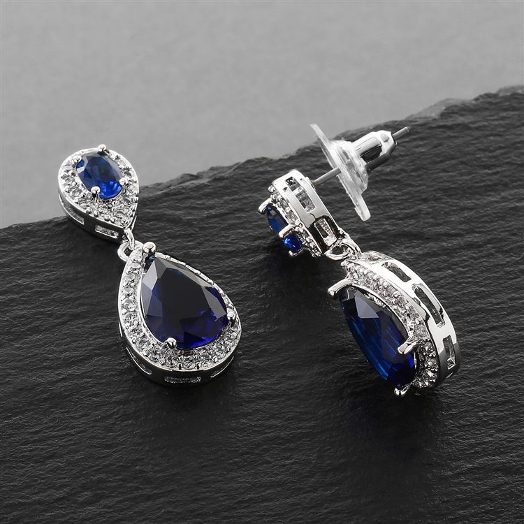 Top-Selling Something Blue Sapphire Cz Teardrop Bridal Or Bridesmaid Earrings