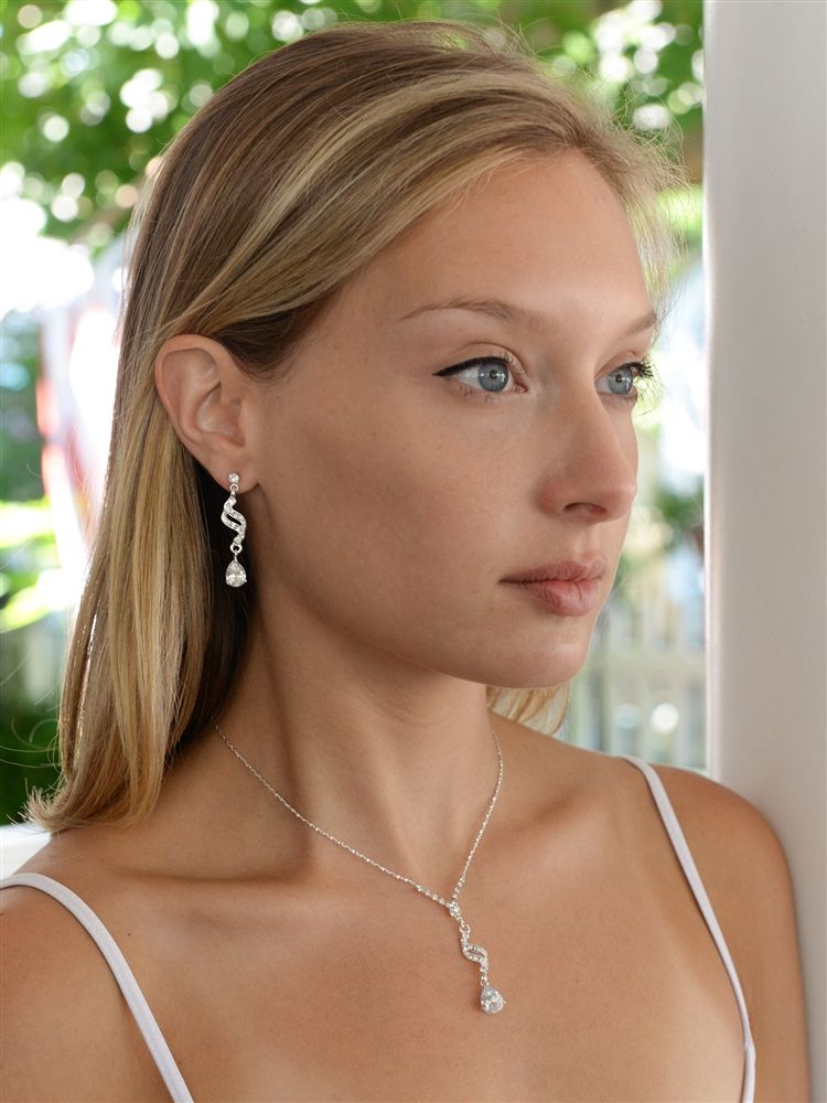 Dainty Necklace & Earrings Set With Cz Teardrops