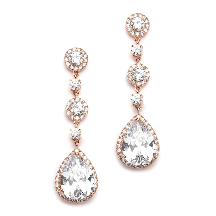 Best-Selling Rose Gold Bridal Earrings With Pear-Shaped Cz Drop - Clip On