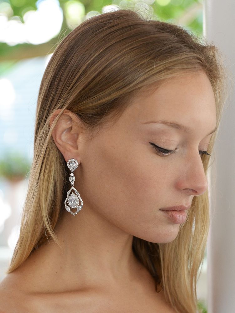 Cubic Zirconia Dangle Statement Earrings For Weddings Or Prom