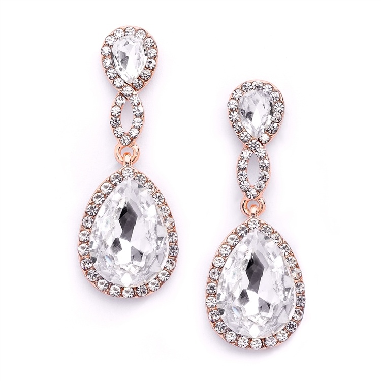 Rose Gold Crystal Teardrop Earrings With Braided Top