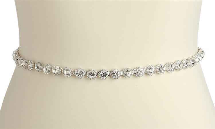 Genuine Crystal Bridal Belt With Unique Silver Links And Ivory Ribbon