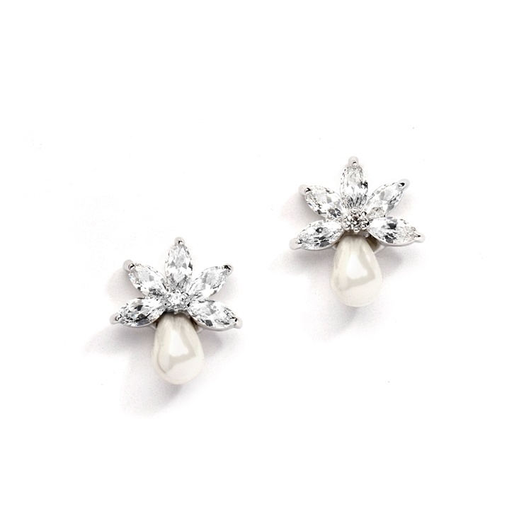 Dainty Cz Bridal Earrings With Freshwater Pearls