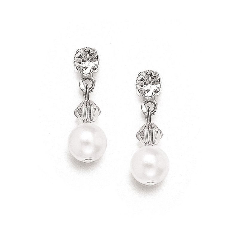 Classic Pearl & Crystal Drop Bridal Or Bridesmaids Earrings - Ivory/Cry - Pierced